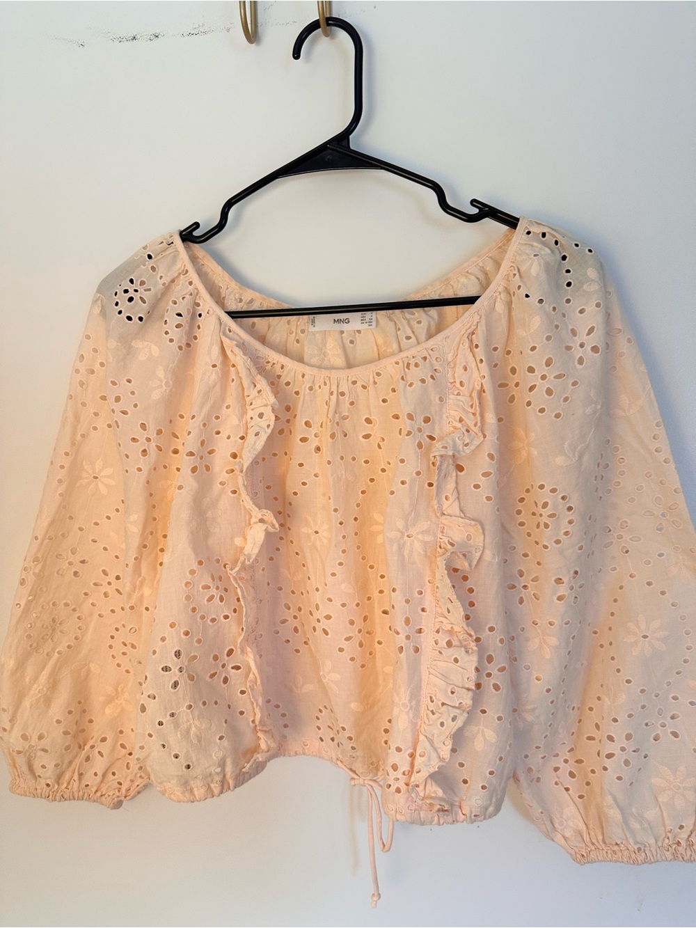 Mango Pale Pink Eyelet Ruffle Blouse 100% Cotton